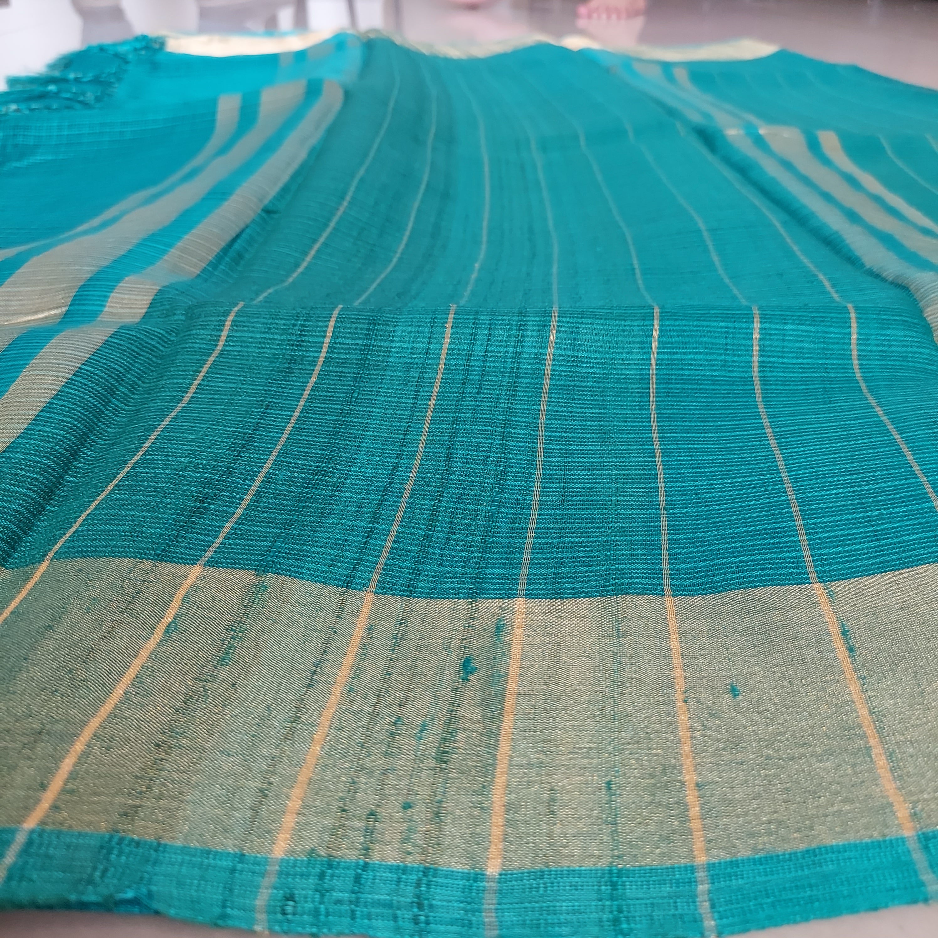 Teal Kota Tussar Saree With Gheecha Tussar Pallu