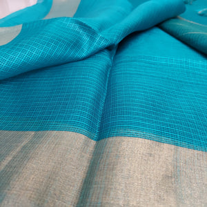 Teal Kota Tussar Saree With Gheecha Tussar Pallu