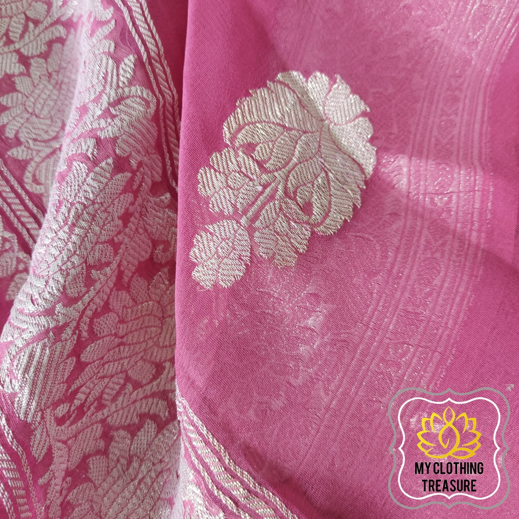 Cherry Blossoms on Mauve Chiffon Saree – Picchika