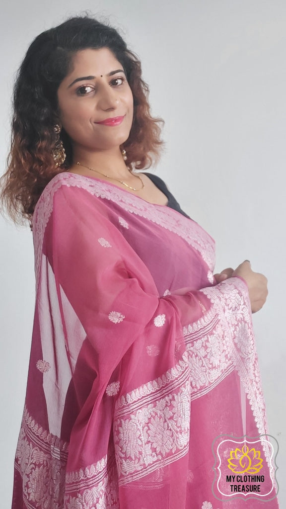 Banarasi Chiffon Saree- Mauve Pink Saree