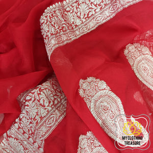 Banarasi Chiffon Saree- Red Saree