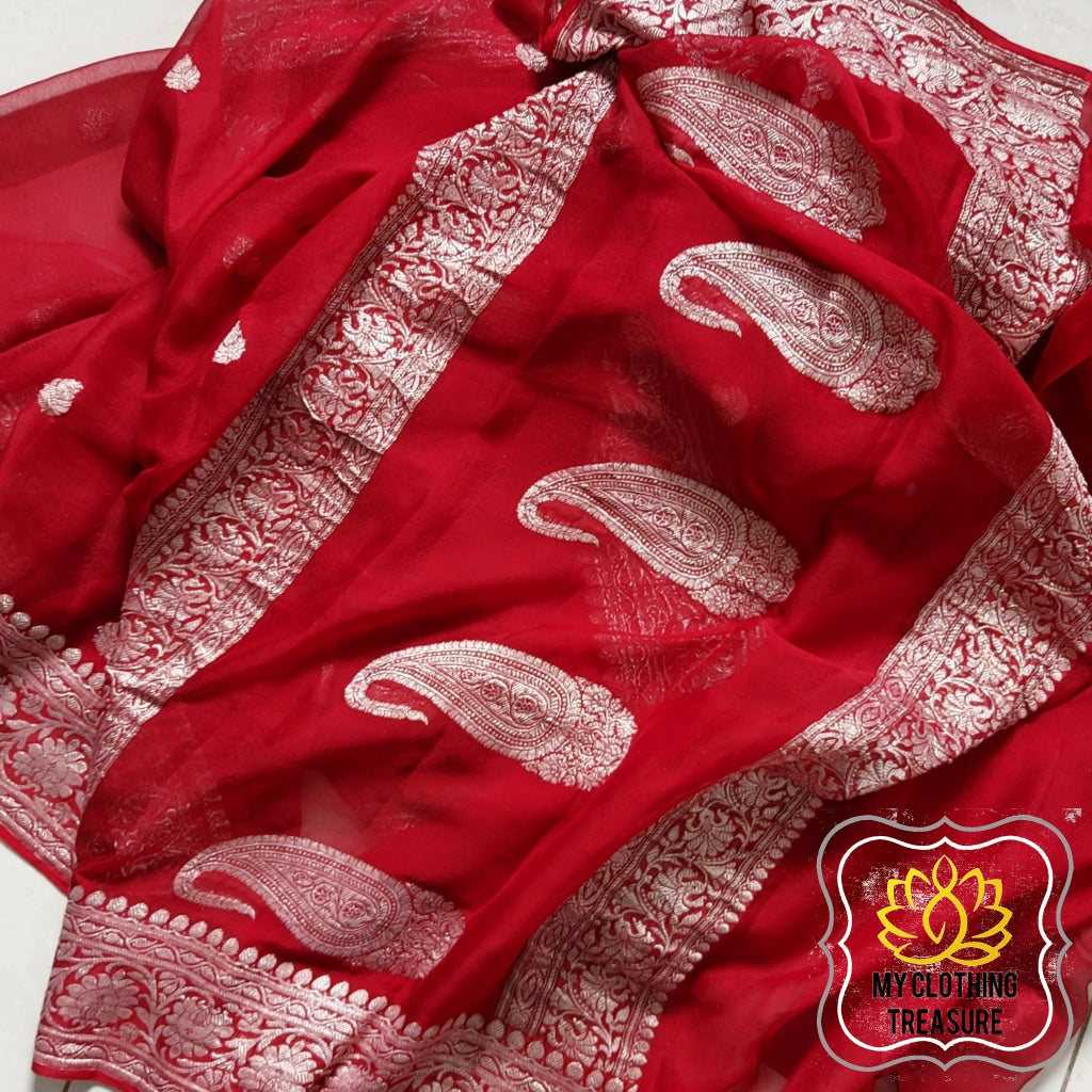 Banarasi Chiffon Saree- Red Saree