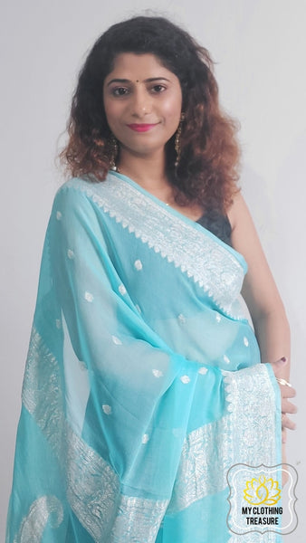 Heavenly Hues: Jaipuri Cotton Saree in White and Sky Blue Harmony - TC –  Fashionous