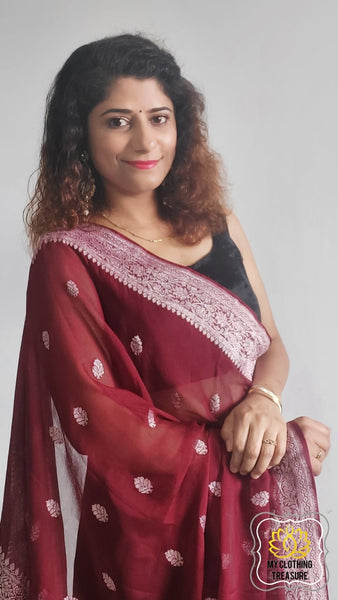 Seematti - This sensual red-wine saree with contrast... | Facebook