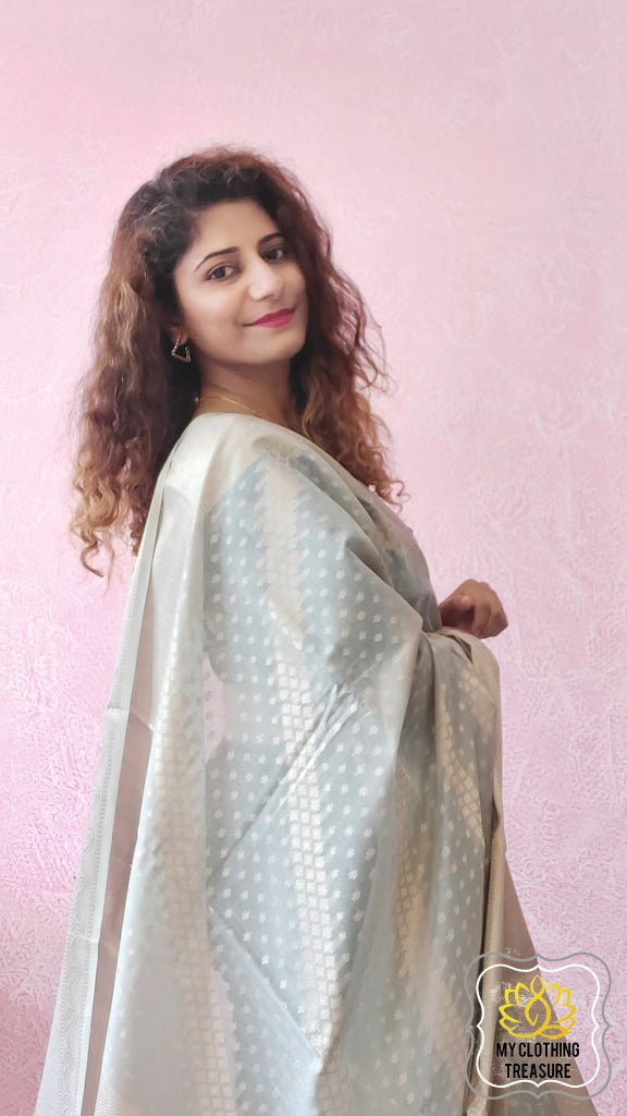 Banarasi Cotton Silk Saree- Grey Saree