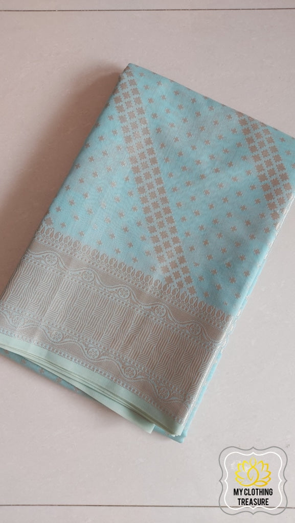 Banarasi Cotton Silk Saree- Pastel Blue Saree