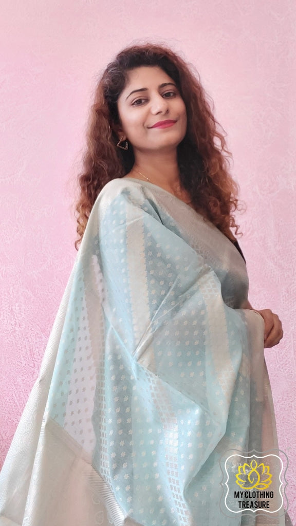 Banarasi Cotton Silk Saree- Pastel Blue Saree