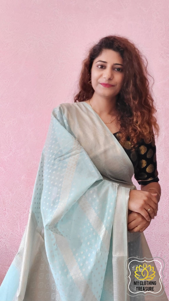 Pastel beige matka silk saree – VIKA Boutique