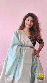 Load image into Gallery viewer, Banarasi Cotton Silk Saree- Pastel Blue Saree
