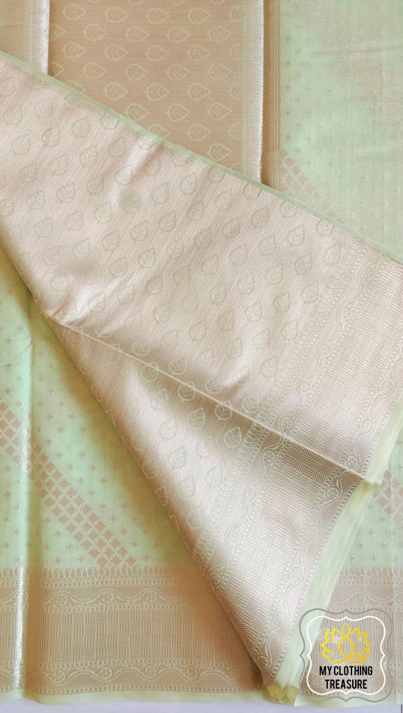 Banarasi Cotton Silk Saree- Pastel Green Saree