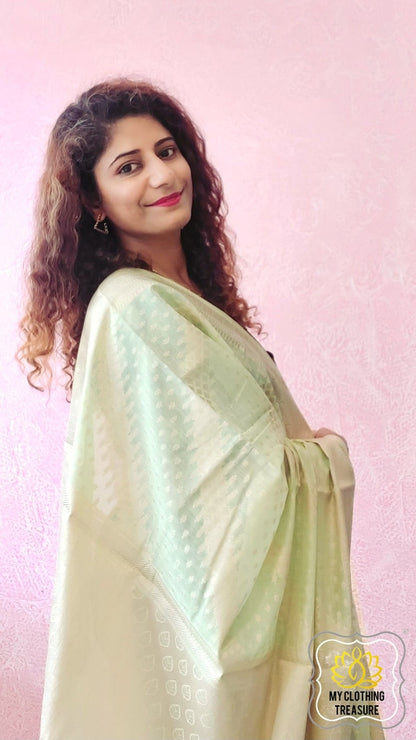 Banarasi Cotton Silk Saree- Pastel Green Saree