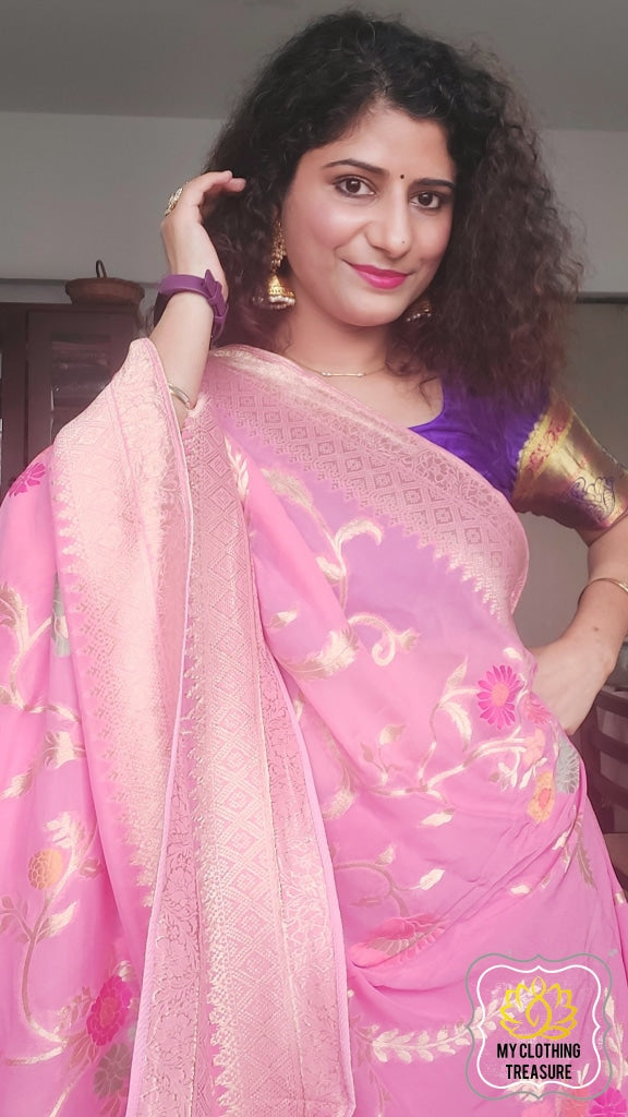 Buy Hot Pink Banarasi Silk Designer Traditional Saree Online : Italy -