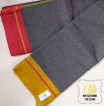 Load image into Gallery viewer, Black Patteda Anchu Cotton Saree With Ganga Jamuna Border- Yellow Red
