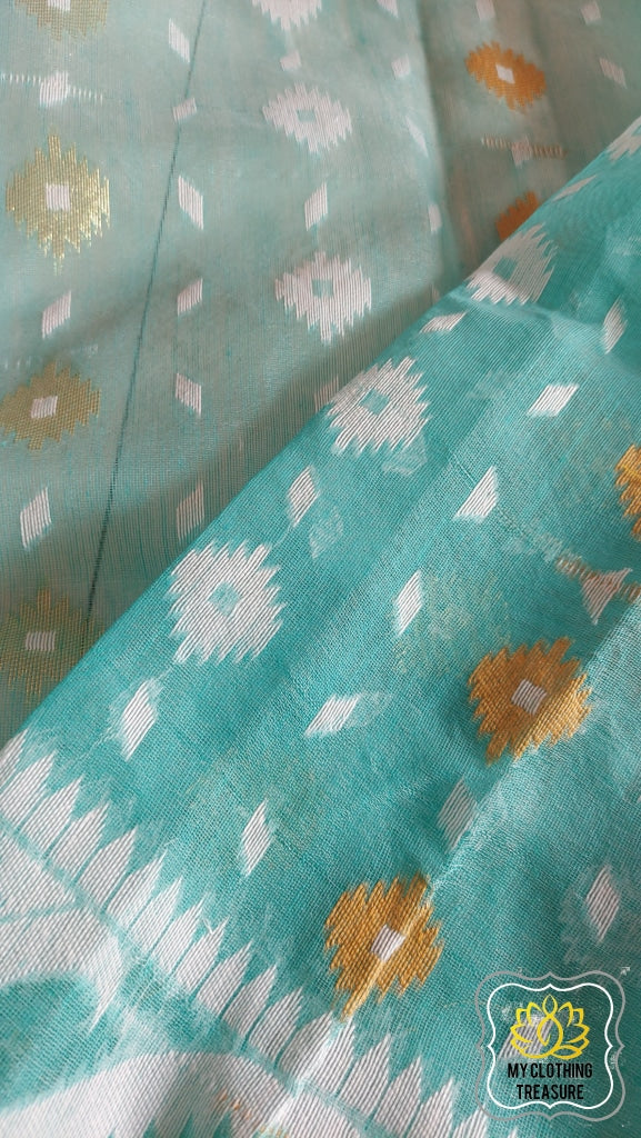 Blended Resham Jamdani- Sea Green Saree