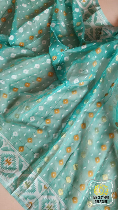 Blended Resham Jamdani- Sea Green Saree