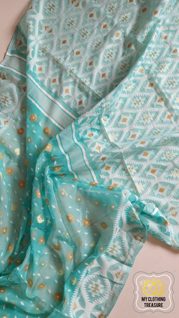 Blended Resham Jamdani- Sea Green Saree