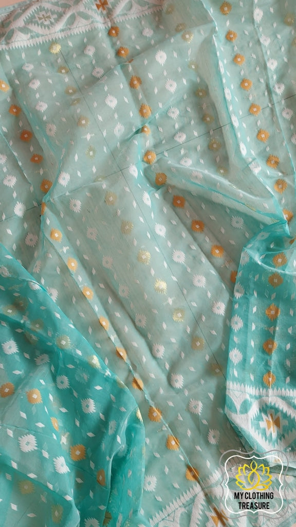 Blended Resham Jamdani- Sea Green Saree