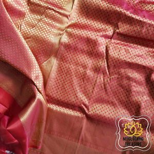 Bridal Kanjivaram Silk Saree- Gold Pink