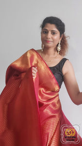 Bridal Kanjivaram Silk Saree- Gold Pink