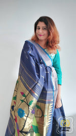 Load image into Gallery viewer, Cotton Paithani Saree With Parrot Pallu-Ink Blue
