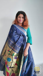 Load image into Gallery viewer, Cotton Paithani Saree With Parrot Pallu-Ink Blue
