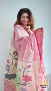 Cotton Paithani Saree With Parrot Pallu-Peach