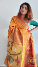 Load image into Gallery viewer, Cotton Paithani Saree With Peacock Pallu-Orange
