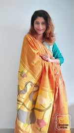 Load image into Gallery viewer, Cotton Paithani Saree With Peacock Pallu-Orange
