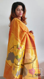 Load image into Gallery viewer, Cotton Paithani Saree With Peacock Pallu-Orange
