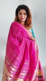 Load image into Gallery viewer, Cotton Paithani Saree With Traditional Double Pallu- Deep Onion Pink
