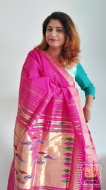 Load image into Gallery viewer, Cotton Paithani Saree With Traditional Double Pallu- Deep Onion Pink
