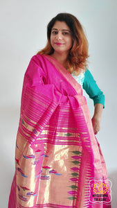 Cotton Paithani Saree With Traditional Double Pallu- Deep Onion Pink