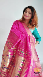 Load image into Gallery viewer, Cotton Paithani Saree With Traditional Double Pallu- Deep Onion Pink
