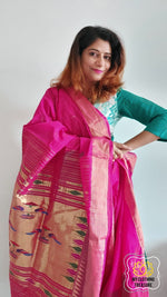 Load image into Gallery viewer, Cotton Paithani Saree With Traditional Double Pallu- Deep Onion Pink
