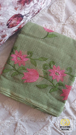 Load image into Gallery viewer, Embroidery On Cotton Kota Saree- Green Saree
