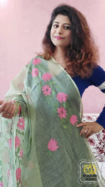 Load image into Gallery viewer, Embroidery On Cotton Kota Saree- Green Saree
