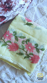 Load image into Gallery viewer, Embroidery On Cotton Kota Saree- Lime Yellow Saree
