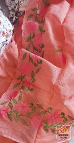 Load image into Gallery viewer, Embroidery On Cotton Kota Saree- Peachy Pink Saree
