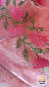 Embroidery On Cotton Kota Saree- Peachy Pink Saree