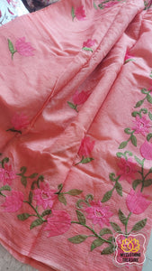 Embroidery On Cotton Kota Saree- Peachy Pink Saree