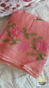 Embroidery On Cotton Kota Saree- Peachy Pink Saree