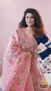 Embroidery On Cotton Kota Saree- Peachy Pink Saree