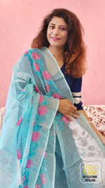 Load image into Gallery viewer, Embroidery On Cotton Kota Saree- Sky Blue Saree
