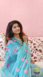 Load image into Gallery viewer, Embroidery On Cotton Kota Saree- Sky Blue Saree
