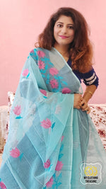 Load image into Gallery viewer, Embroidery On Cotton Kota Saree- Sky Blue Saree
