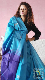 Load image into Gallery viewer, Handwoven Banana Pith Silk Saree- Blue And Indigo Saree
