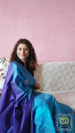 Load image into Gallery viewer, Handwoven Banana Pith Silk Saree- Blue And Indigo Saree
