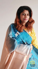 Load image into Gallery viewer, Handwoven Banana Pith Silk Saree- Blue And Tussar 2 Saree
