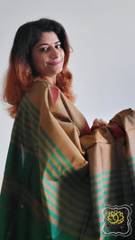 Load image into Gallery viewer, Handwoven Banana Pith Silk Saree- Bronze And Green Saree
