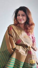 Load image into Gallery viewer, Handwoven Banana Pith Silk Saree- Bronze And Green Saree
